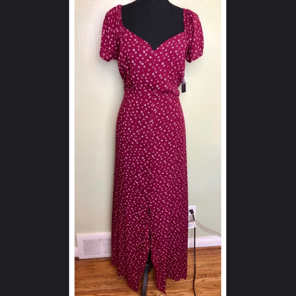 Shortsleeve Dress - wine with white floral pattern